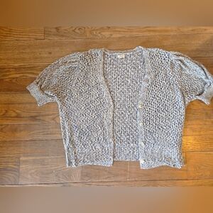 Cozy Open-Knit Gray & Cream Women’s Cardigan Sweater